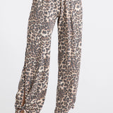 Leopard Print Split Side Ankle Tie Pants