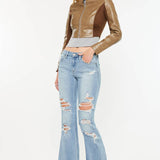 Mid Rise Distressed Flare Jeans