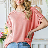 Ribbed Hi-Low Side Slit Tunic Top Plus Size.
