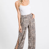 Leopard Print Split Side Ankle Tie Pants