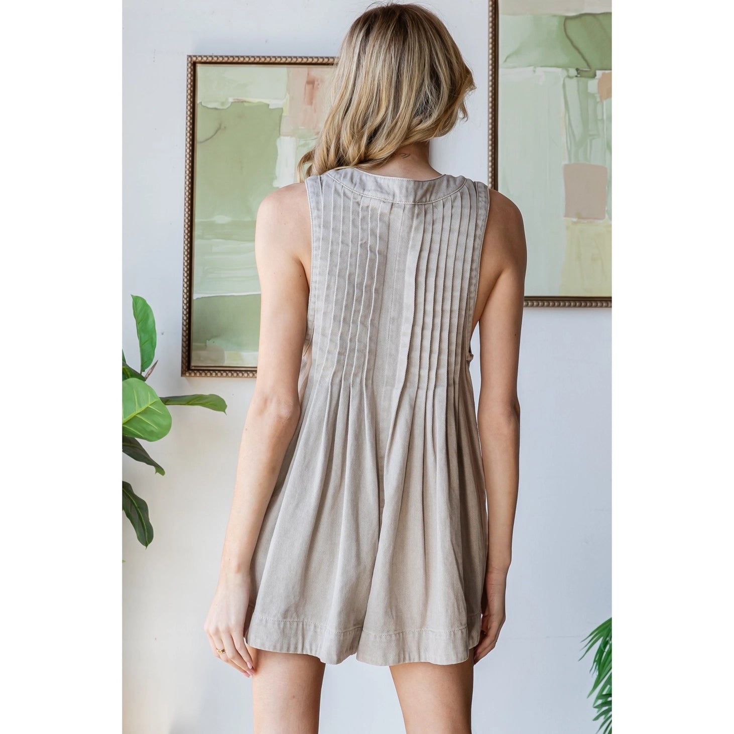 Pleated Denim Romper