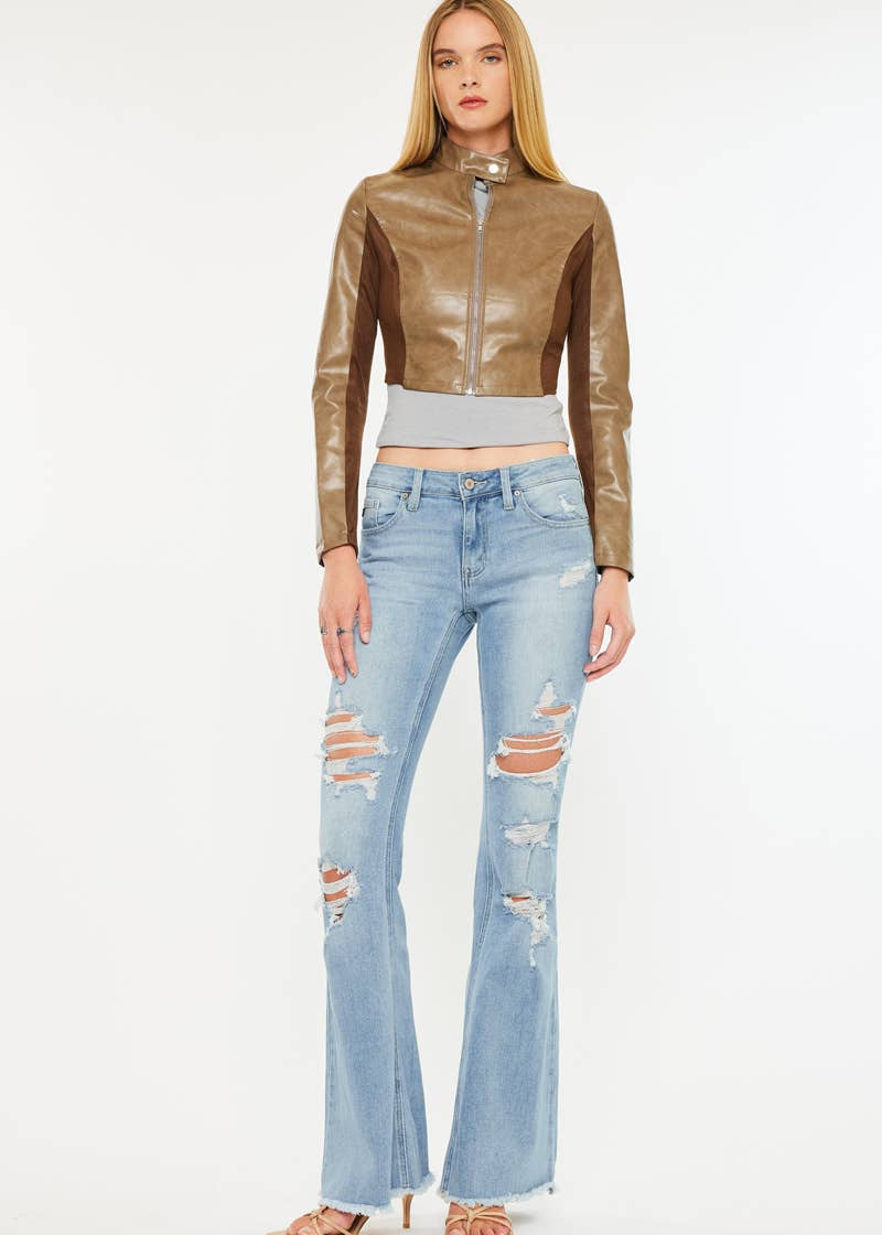 Mid Rise Distressed Flare Jeans