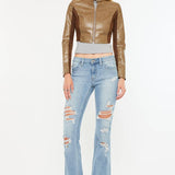 Mid Rise Distressed Flare Jeans