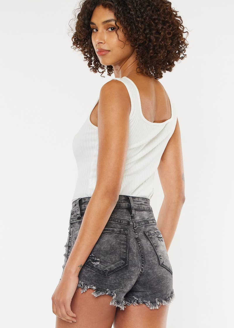 Black Frayed Denim Shorts