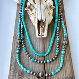 3 Layered Pearl & Turquoise Stone Necklace