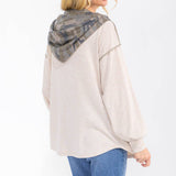 Camo Color Block Hooded Button Top