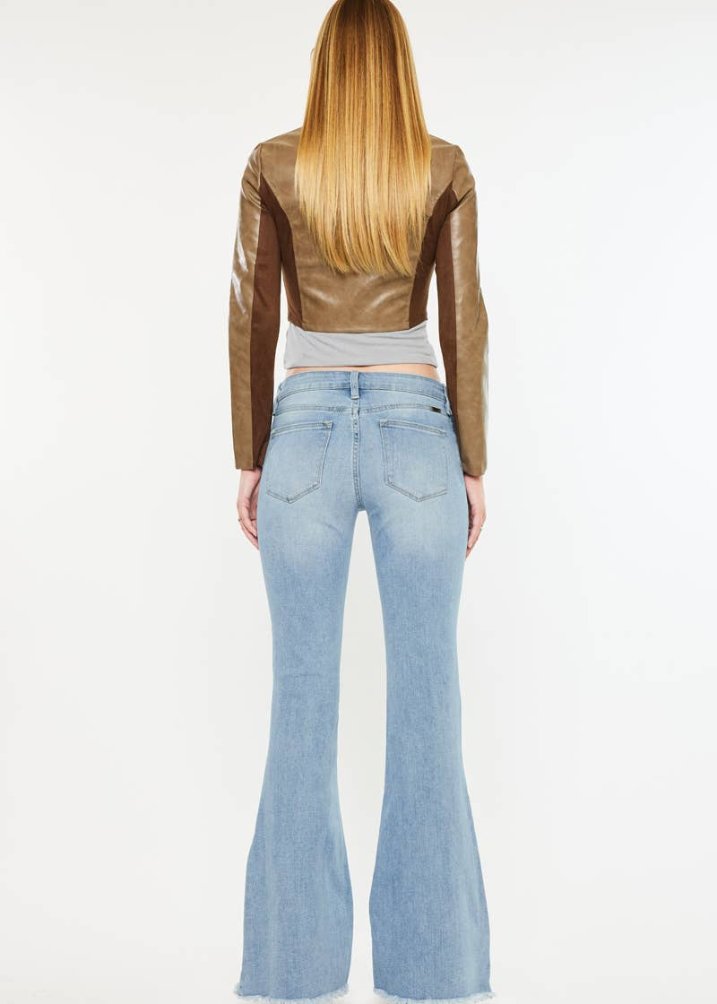 Mid Rise Distressed Flare Jeans