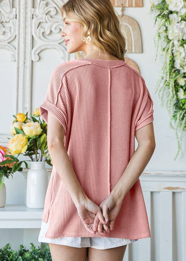 Ribbed Hi-Low Side Slit Tunic Top Plus Size.