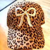 WHITE EMBROIDERIED BOW- LEOPARD SUEDE HAT